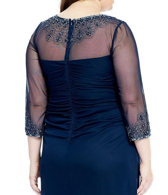 Alex Evenings Plus Size Beaded Illusion Sweetheart Crew Neck 3/4 Sleeve Sheath Dress Product Image