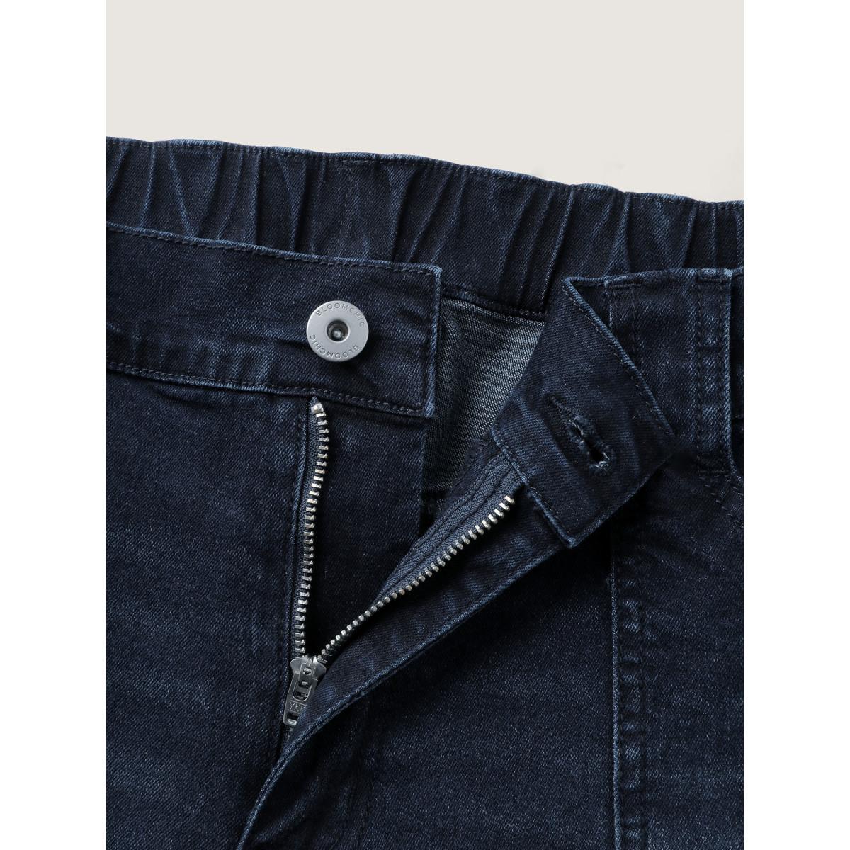 Plus Size Supersoft Front Pockets Straight-Leg Mid-Rise Jeans Women Darkindigo Leisure Cut-Out High stretch Slanted pocket Jeans BloomChic 28/5X Product Image