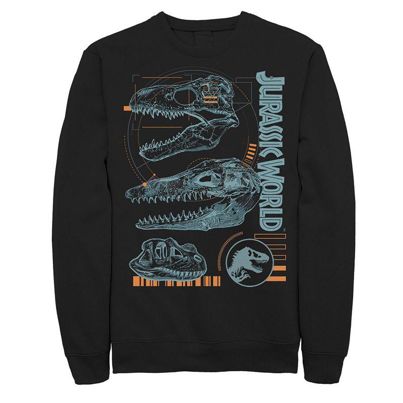 Men's Jurassic World Two Dinosaur Skull Schematic Fleece, Size: Medium, Black Product Image