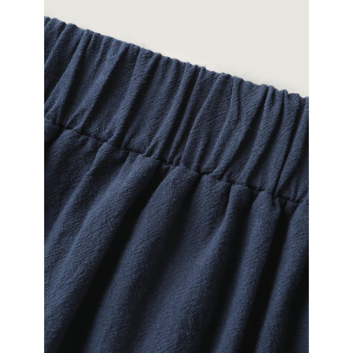 Plus Size Solid Button Detail Midi Skirt Women DarkBlue Loose No stretch Side seam pocket Everyday-Casual Skirts BloomChic 30/6X Product Image