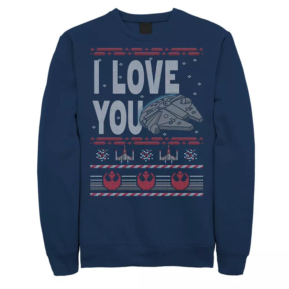 Men's Star Wars Falcon I Love You Ugly Christmas Sweater Sweatshirt, Size: Medium, Blue Product Image