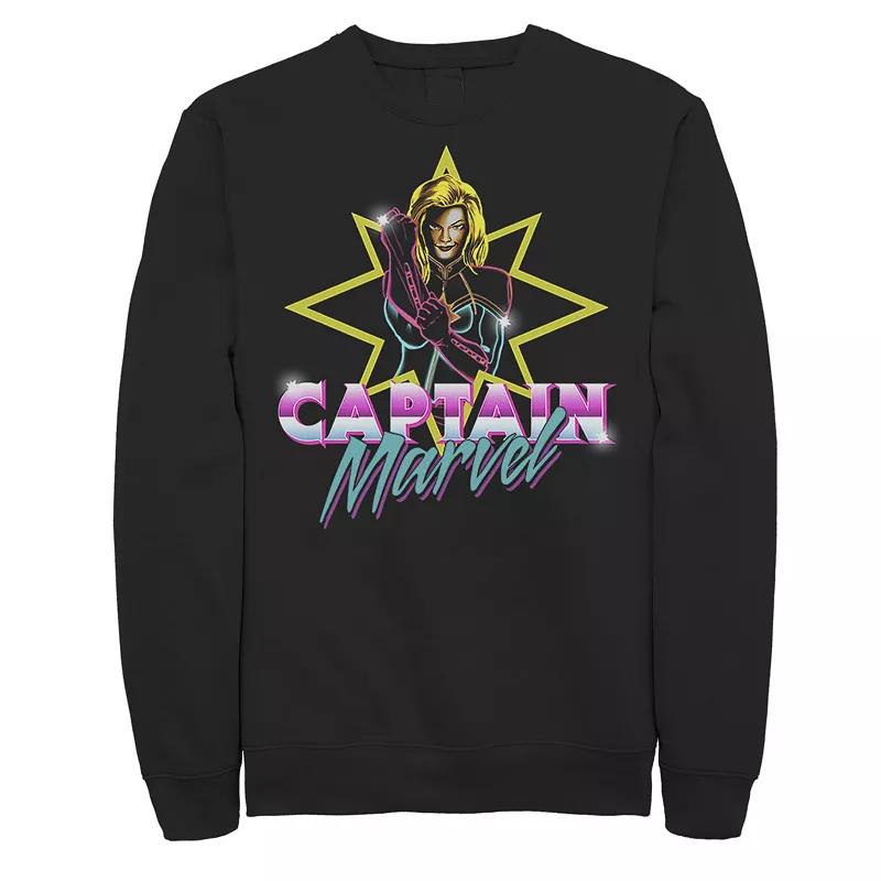 Men's Marvel Captain Marvel 80's Style Retro Neon Poster Logo Sweatshirt,  Product Image