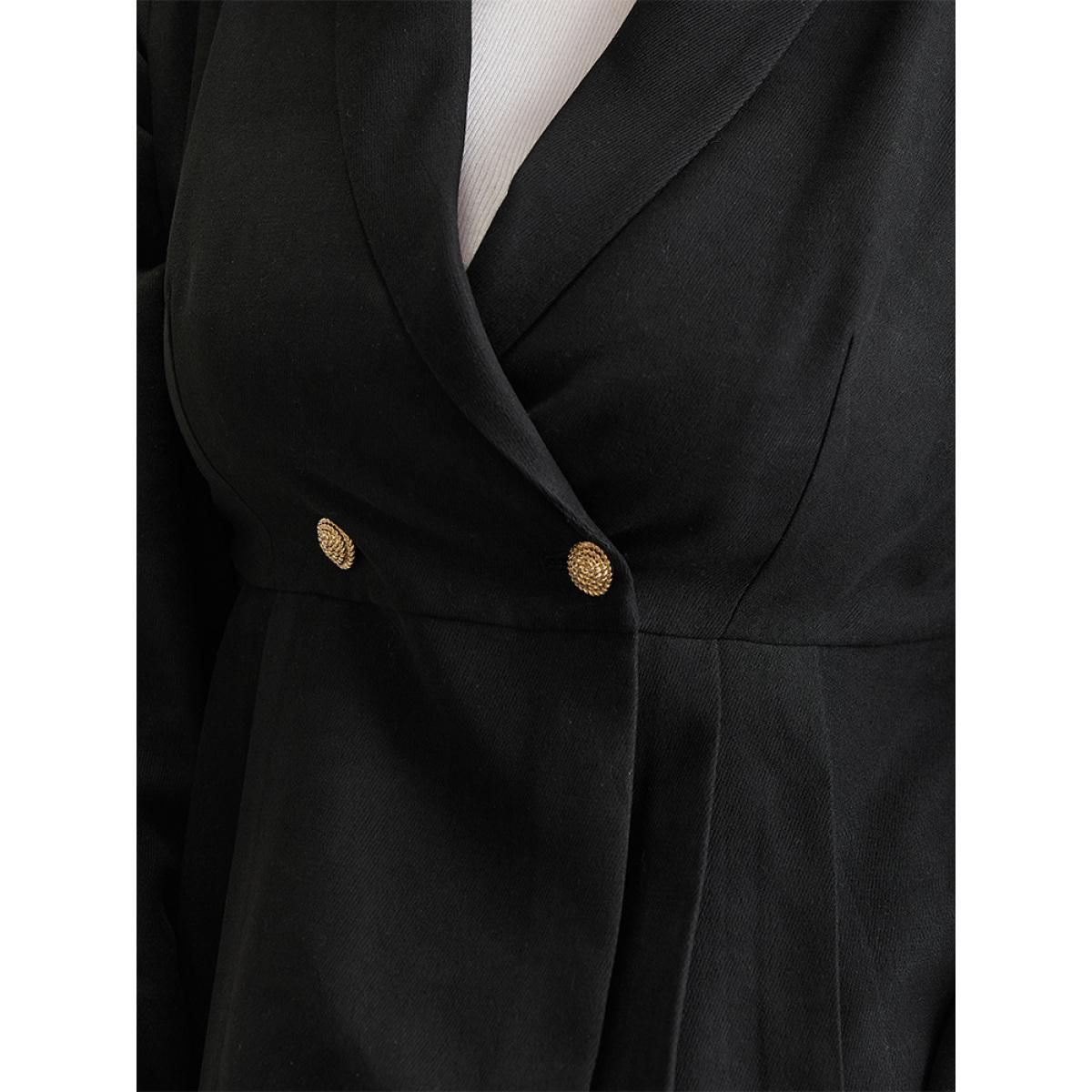Plus Size Lapel Collar Plicated Detail Button Up Blazer Black Women Office Plain Lined Sleeve Long Sleeve Lapel Collar 12/L Workwear Essentials Blazers BloomChic Product Image