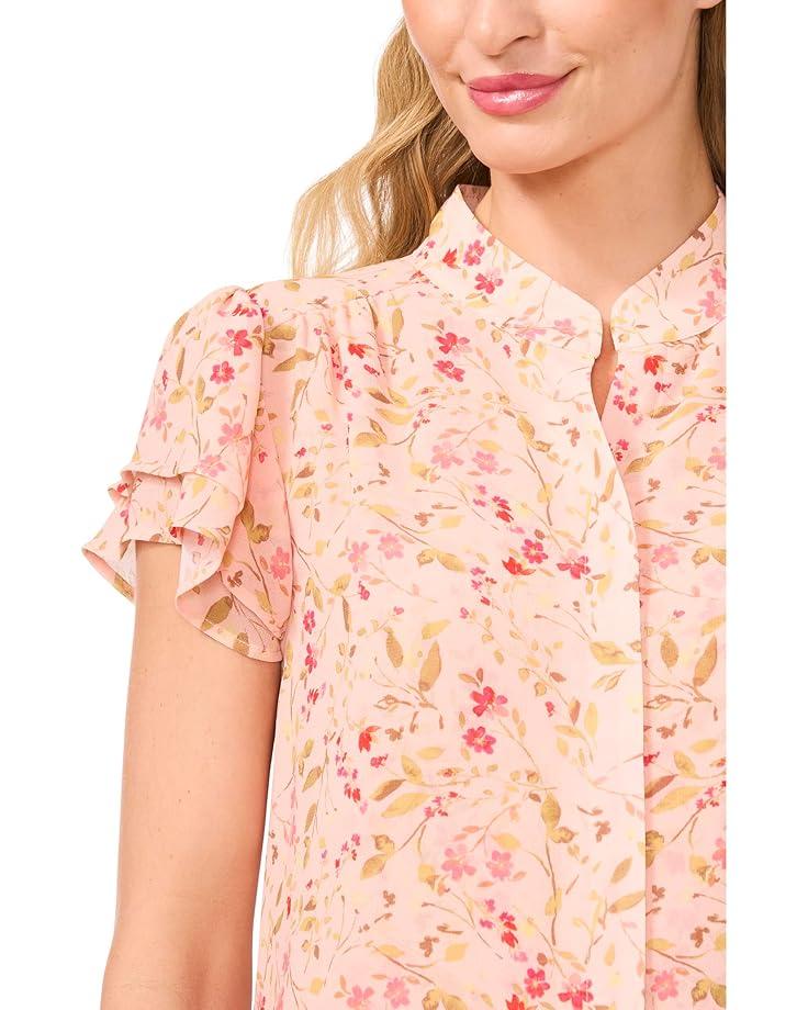 Short Sleeve Pin Tuck Ruffled Blouse Product Image