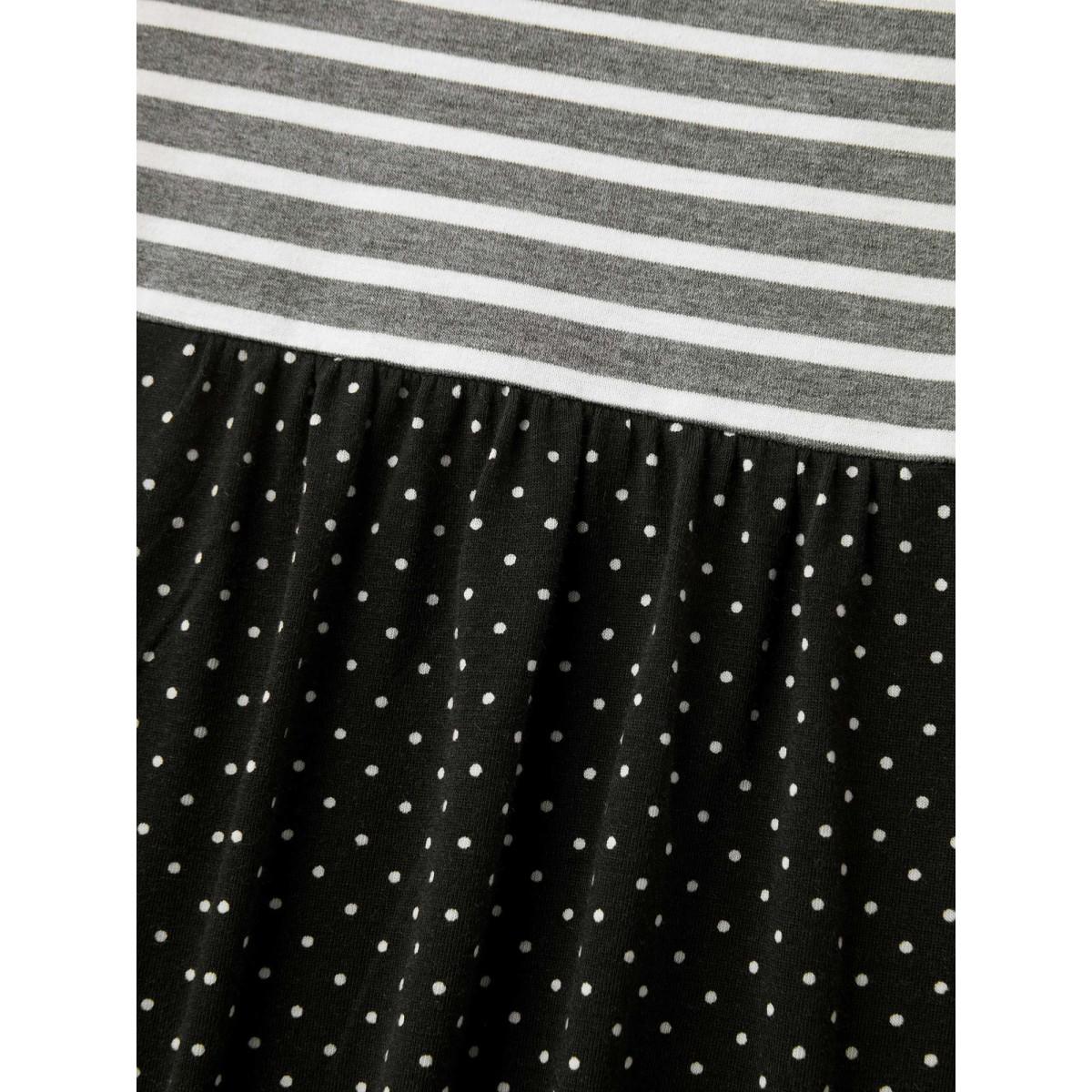 Plus Size Striped Polka Dots Print Pockets T-Shirt DimGray Women Contrast V-neck Everyday-Casual T-shirts BloomChic 22-24/3X Product Image