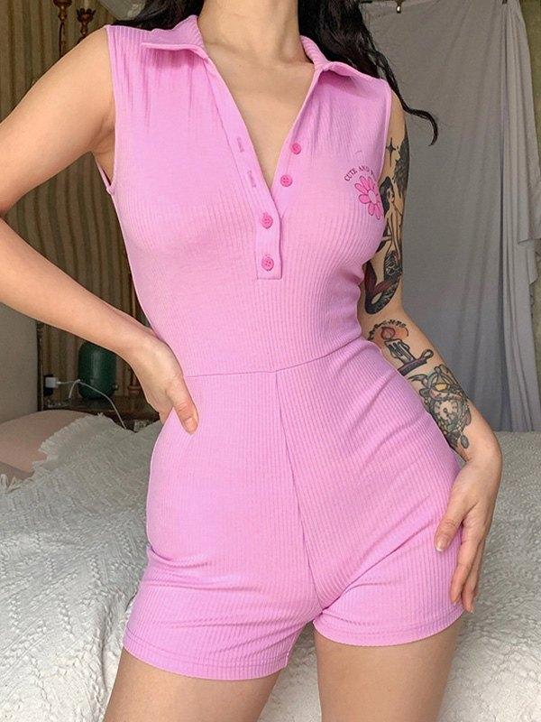 Pink Ribbed Tank Romper Product Image
