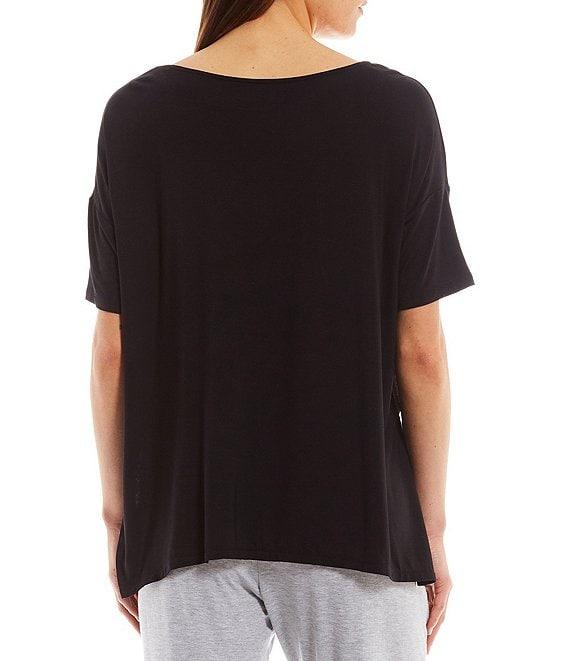 Donna Karan Solid Drop Shoulder Short Sleeve Round Neck Shirt Product Image