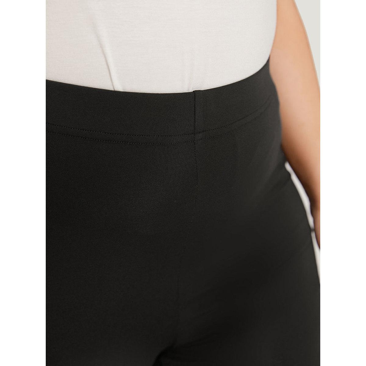 Plus Size Plain Distressed Roll Hem Skinny Leggings Women Black Casual High stretch Skinny High Rise Dailywear Leggings BloomChic 12/L Product Image