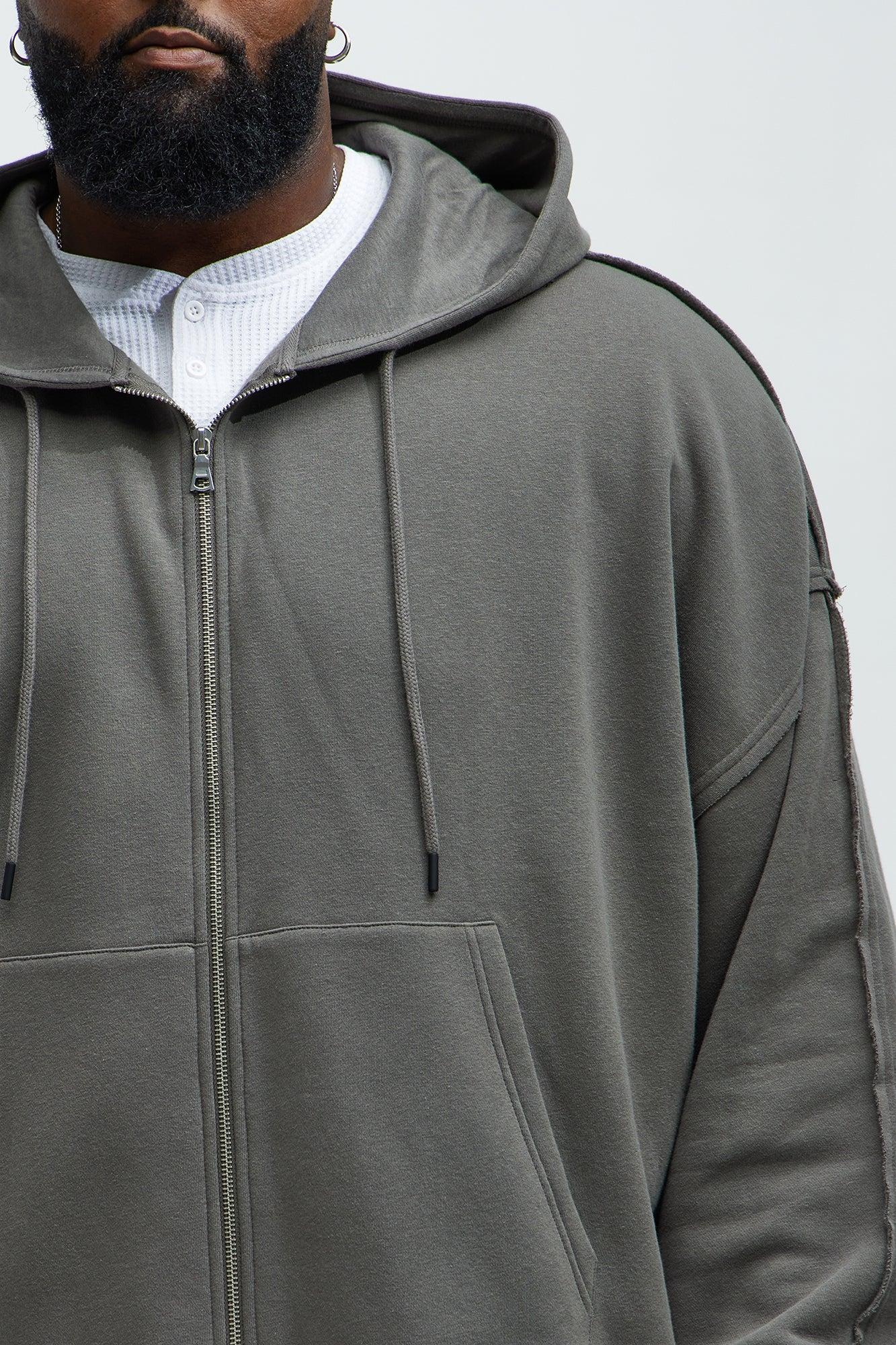 Tyson Oversized Cropped Zip Up Hoodie - Grey Product Image