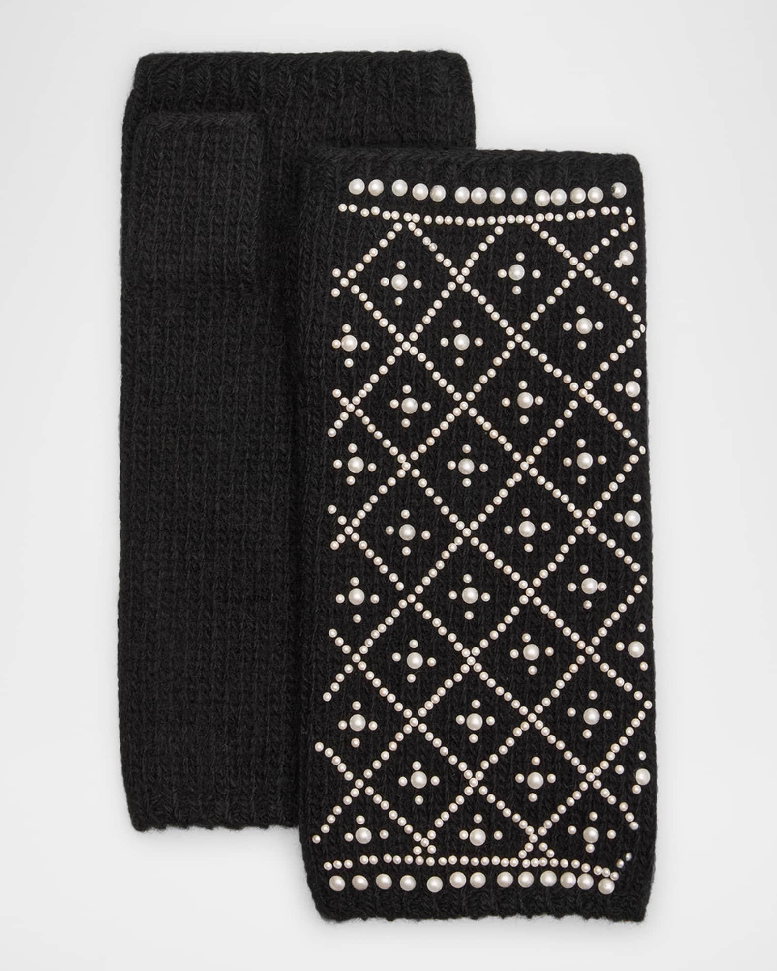 Cashmere Fingerless Gloves W/ Faux Pearls Product Image