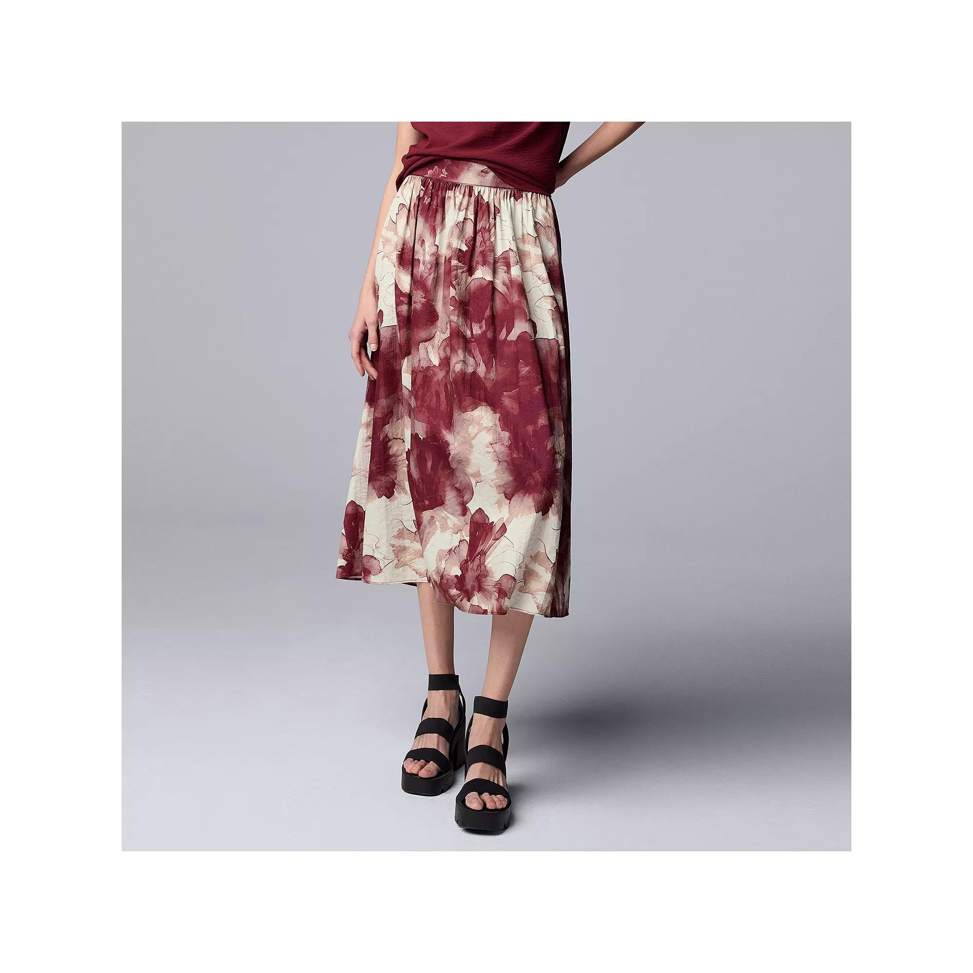 Women's Simply Vera Vera Wang Shirred Midi Skirt, Size: Small, Red Floral Product Image