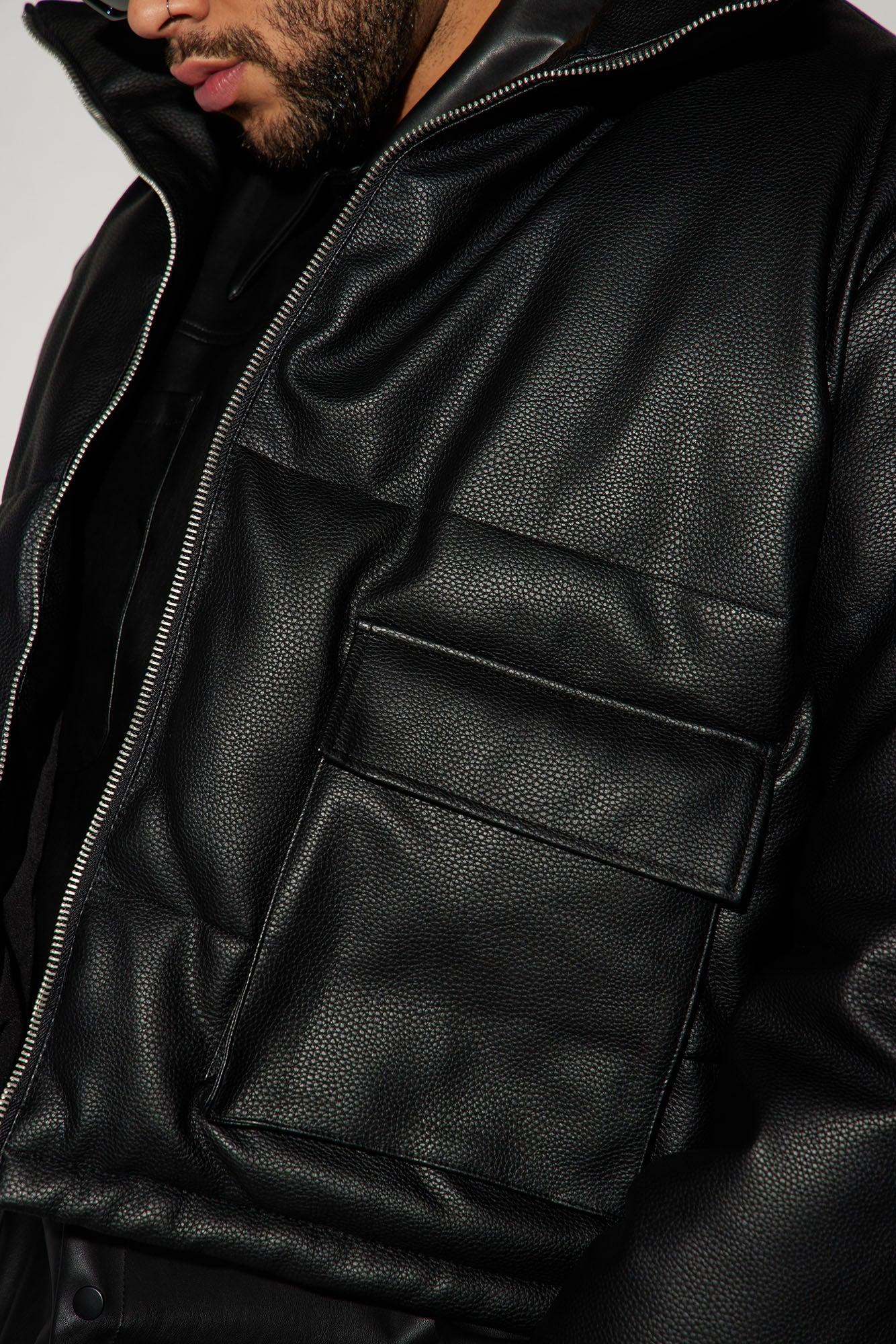 North Faux Leather Cropped Puffer - Black Product Image