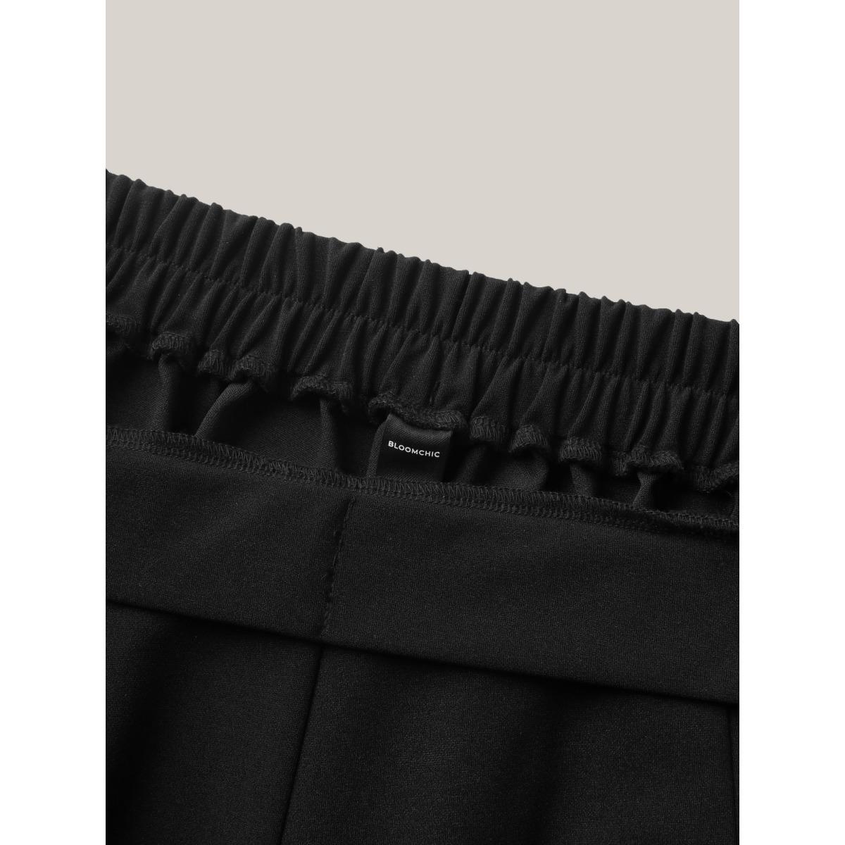 Plus Size Scalloped Hem Wide-Leg Solid Pants Women Black Office Wide Leg Mid Rise Office Pants BloomChic 12/L Product Image