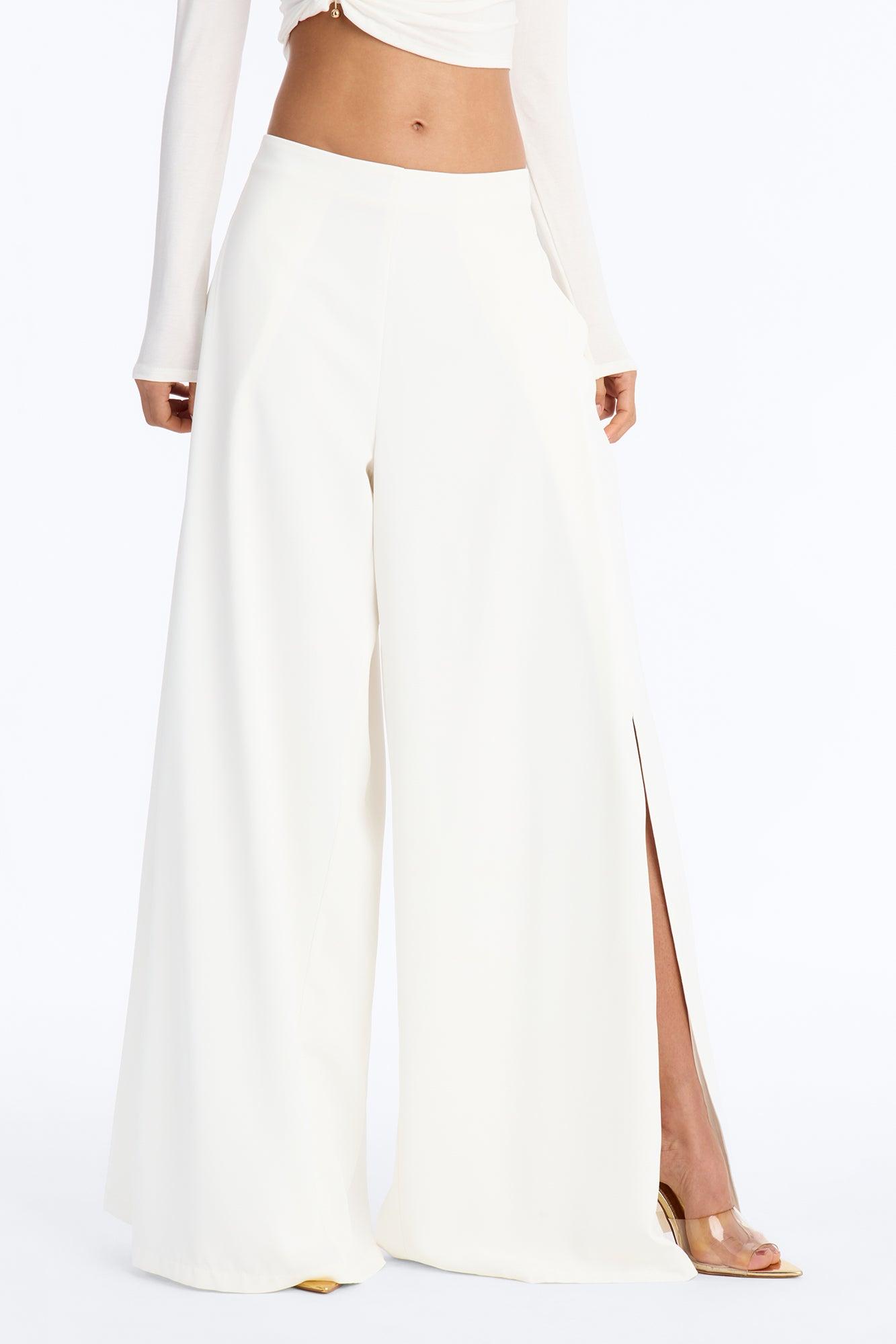 Elodie Mid Rise Super Wide Leg Crepe Pant 33″ - Ivory Female Product Image