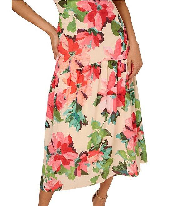 Adrianna Papell Halter Neck Sleeveless Drop Waist Floral Chiffon Midi Dress Product Image