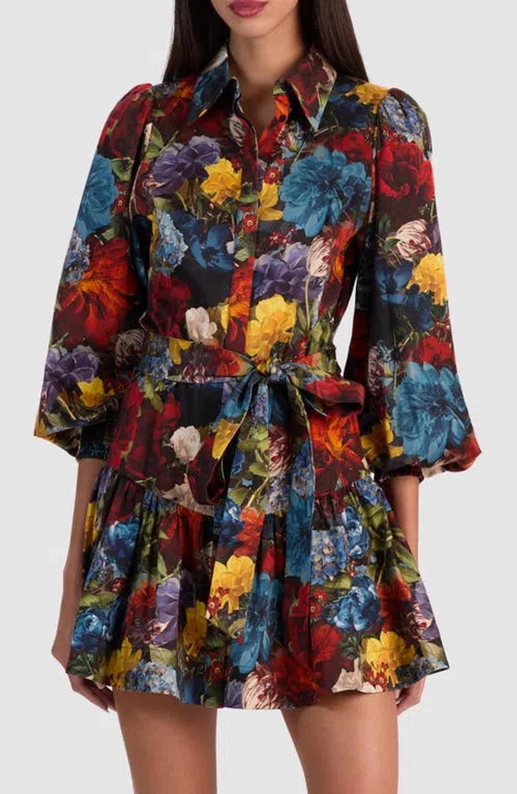 ALICE AND OLIVIA Lily Mini Shirt Dress In Flourish Sm In Multi Product Image