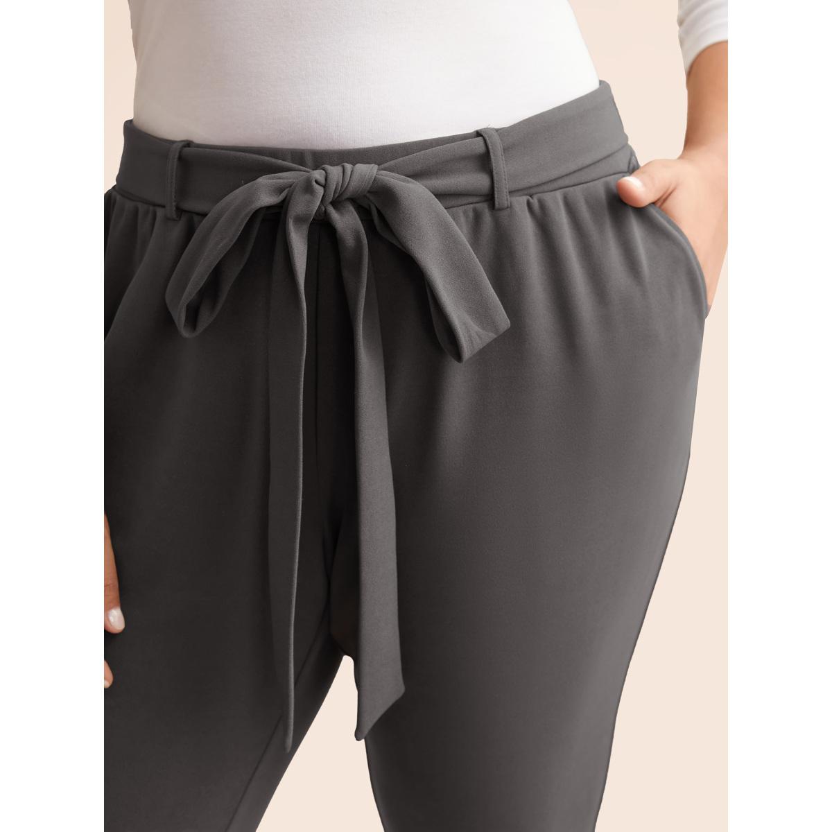 Plus Size Solid Tie Knot Skinny Pants Women DimGray Elegant Skinny Mid Rise Everyday Pants BloomChic 28/5X Product Image