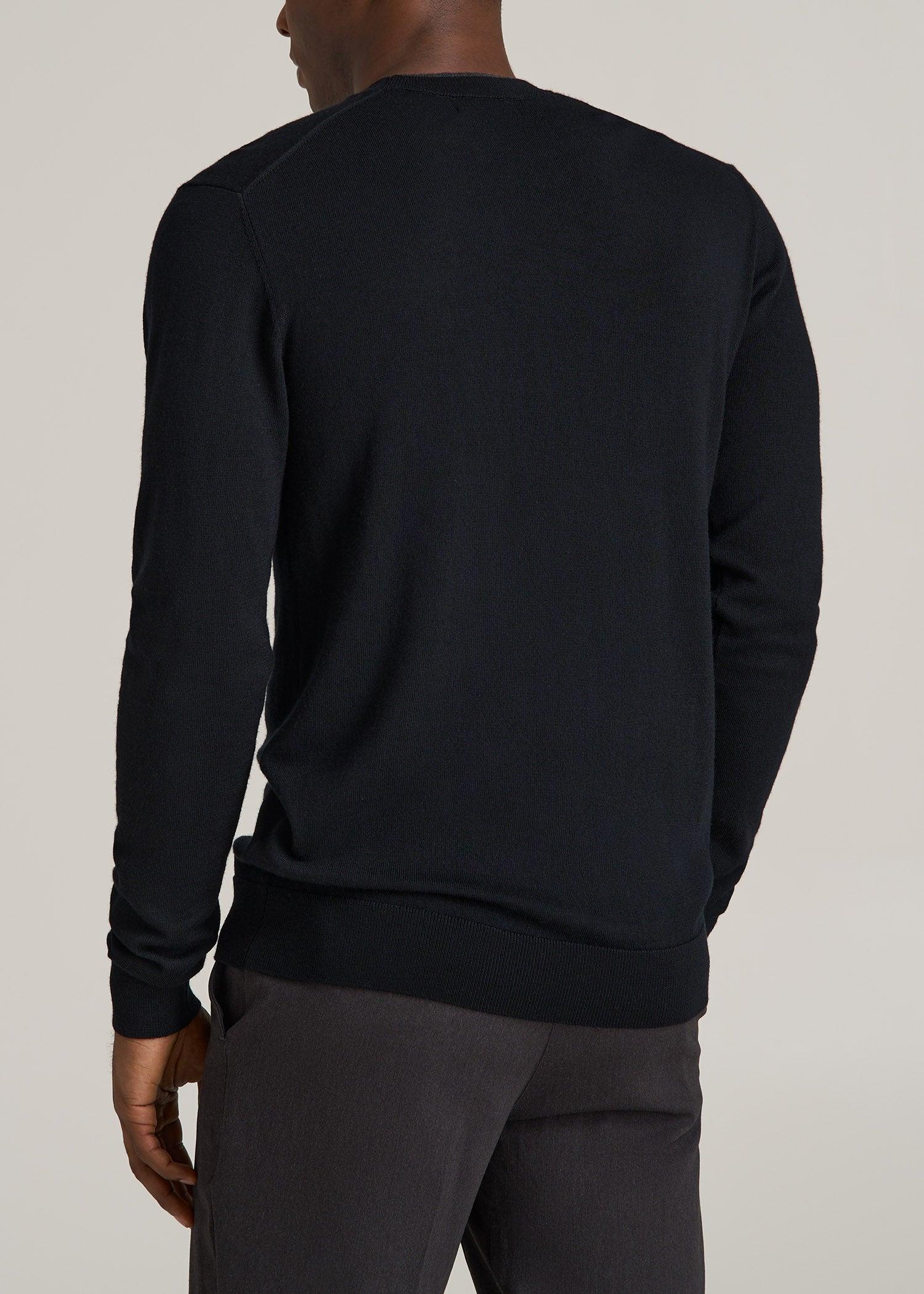Merino Wool Crewneck Tip Sweater for Tall Men in Black Male Product Image