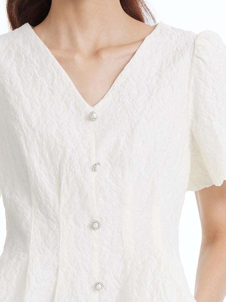 Fitted Waist And V-Neck Jacquard Midi Dress Product Image