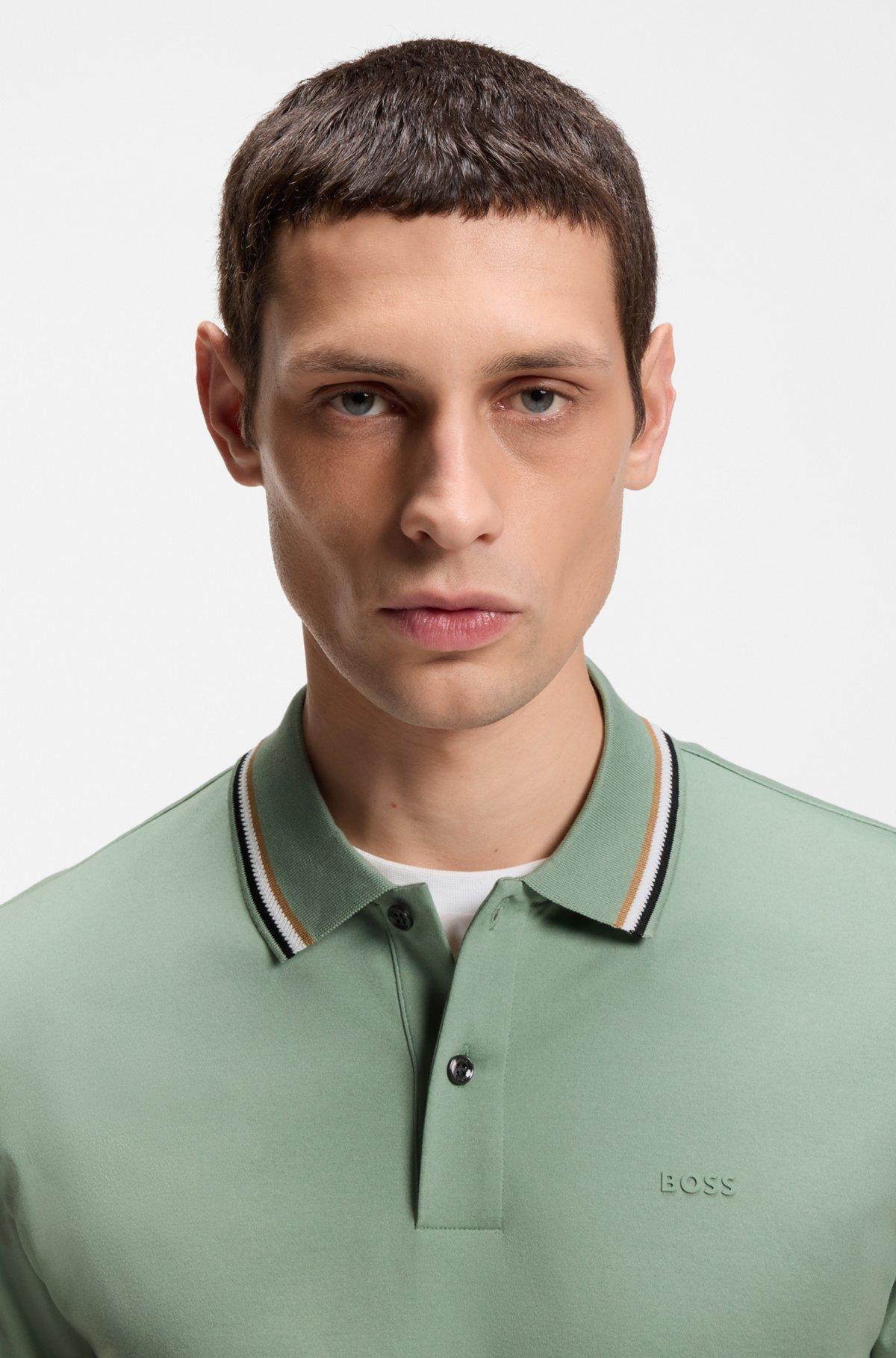 Slim-fit cotton polo shirt with striped collar Product Image