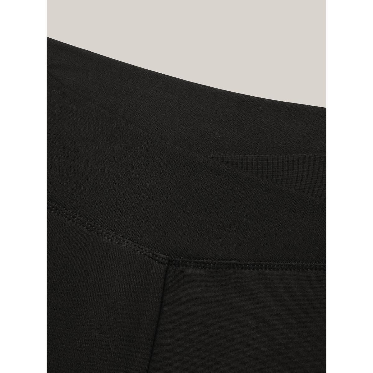 Plus Size Overlap Waist Spliced Tight Pants Women Black Elegant High stretch Skinny Mid Rise Everyday Leggings BloomChic 18-20/2X Product Image