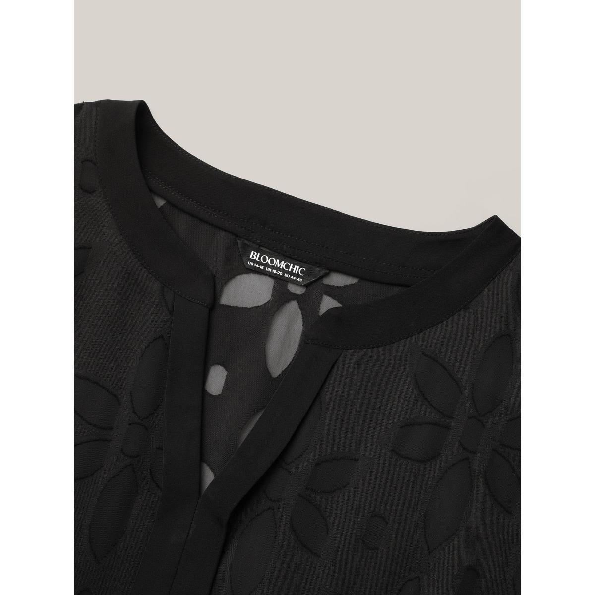 Plus Size Sheer Back Textured Cut-Out Midi Dress Black Women Office Texture Notched collar Short sleeve Curvy BloomChic 14-16/1X Product Image