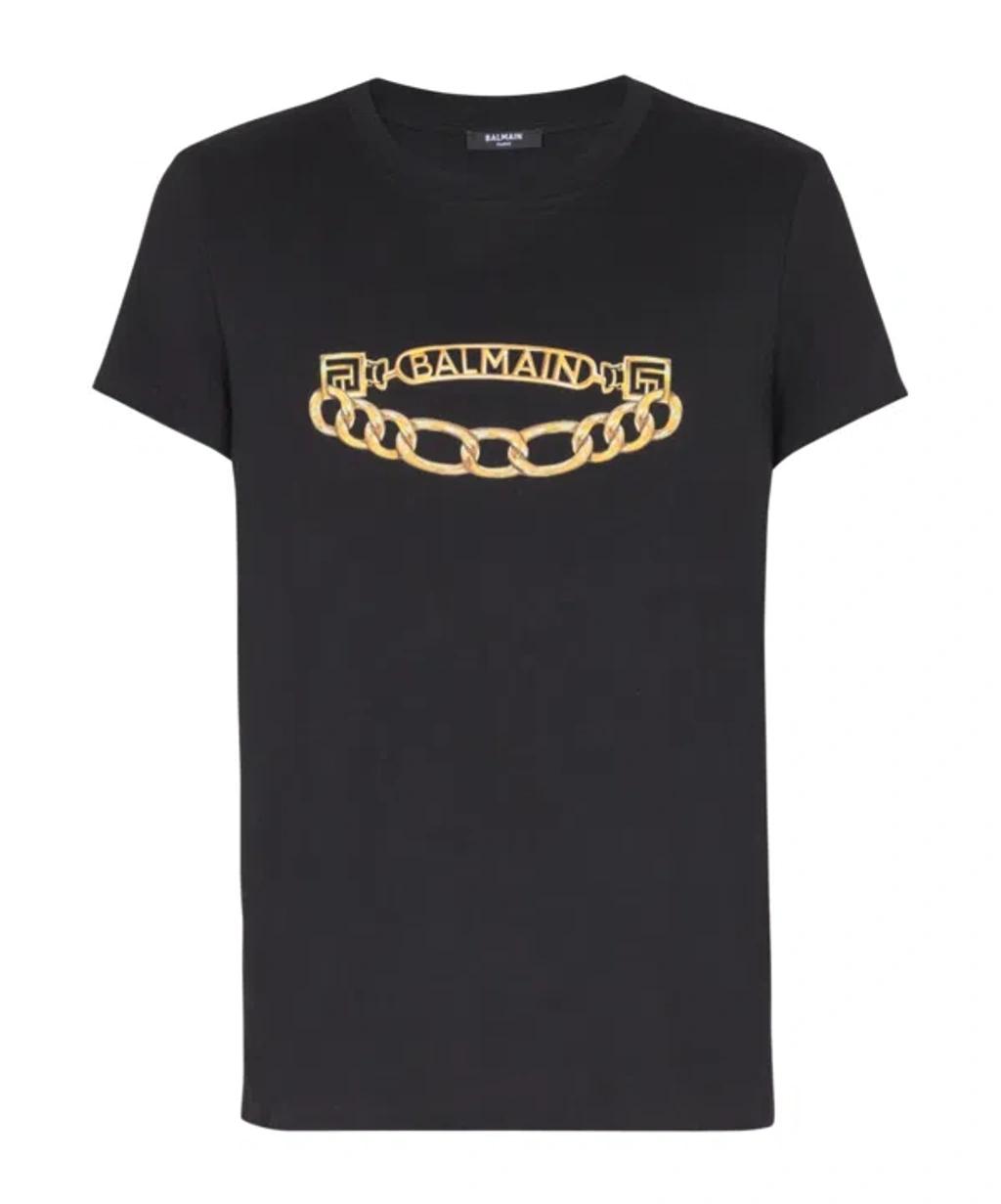 BALMAIN Black Crewneck T-shirt With Logo Print On The Front In Cotton Man Product Image