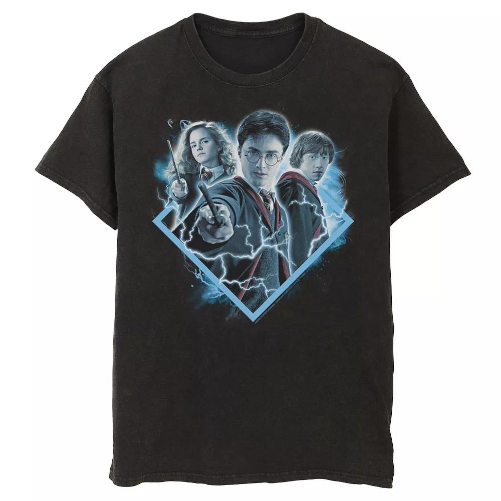 Men's Harry Potter Ron Harry Hermione Blue Lighting Portrait Graphic Tee,  Product Image