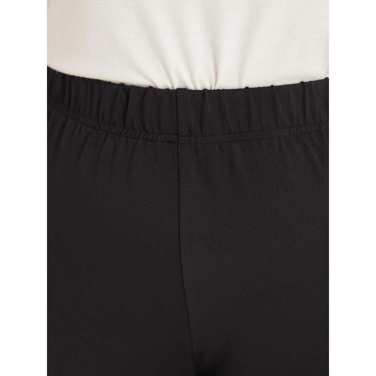 Plus Size Solid Twist Front Elastic Waist Leggings Women Black Casual High stretch Skinny High Rise Dailywear Leggings BloomChic 28/5X Product Image