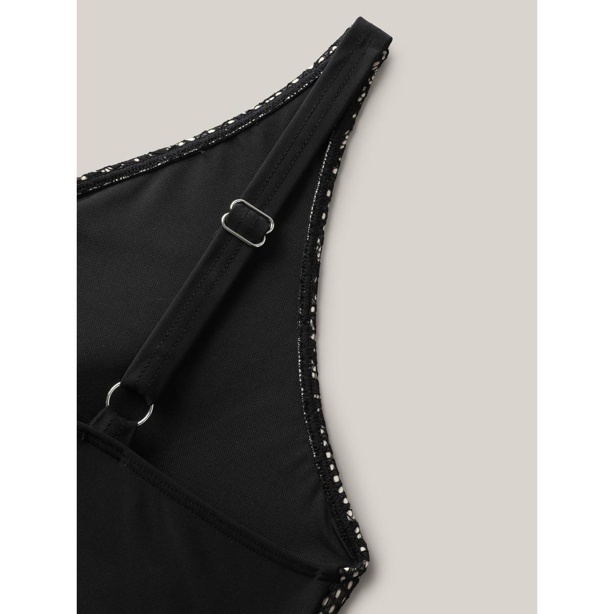 Plus Size Ribbon Lace Trim One-Piece Swimsuit Women's Swimwear Black Resort Gathered Curve Bathing Suits High stretch One Pieces BloomChic 14-16/1X Product Image