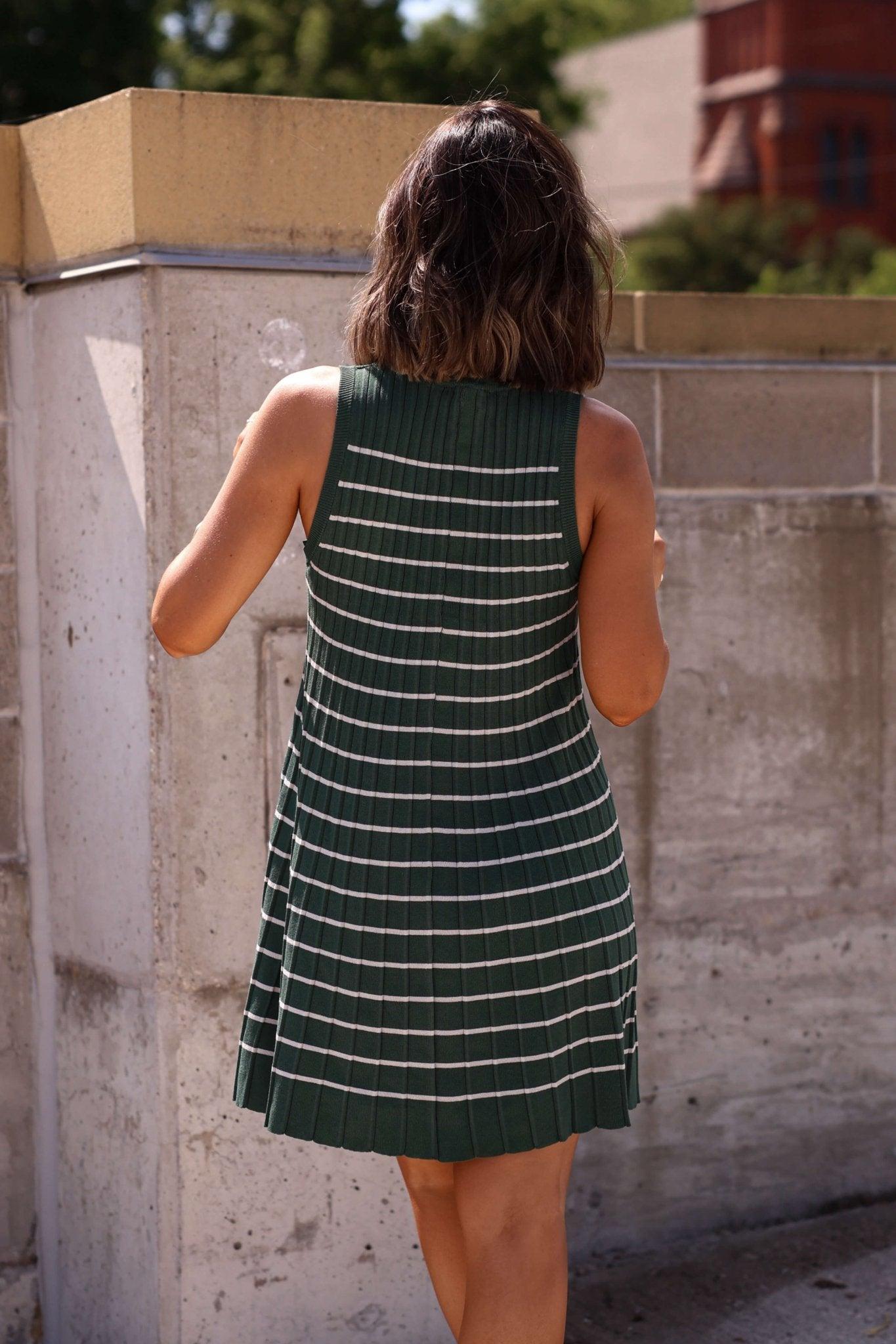 Green Stripe Pleated Mini Dress - DOORBUSTER Product Image
