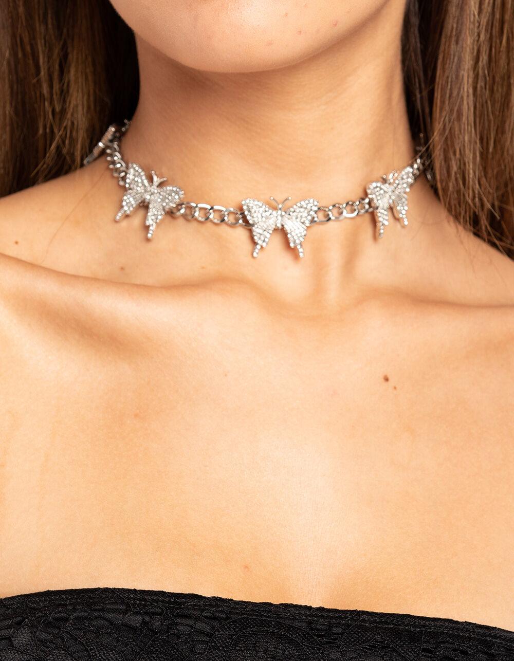 FULL TILT Butterfly Rhinestone Choker - SILVER Product Image