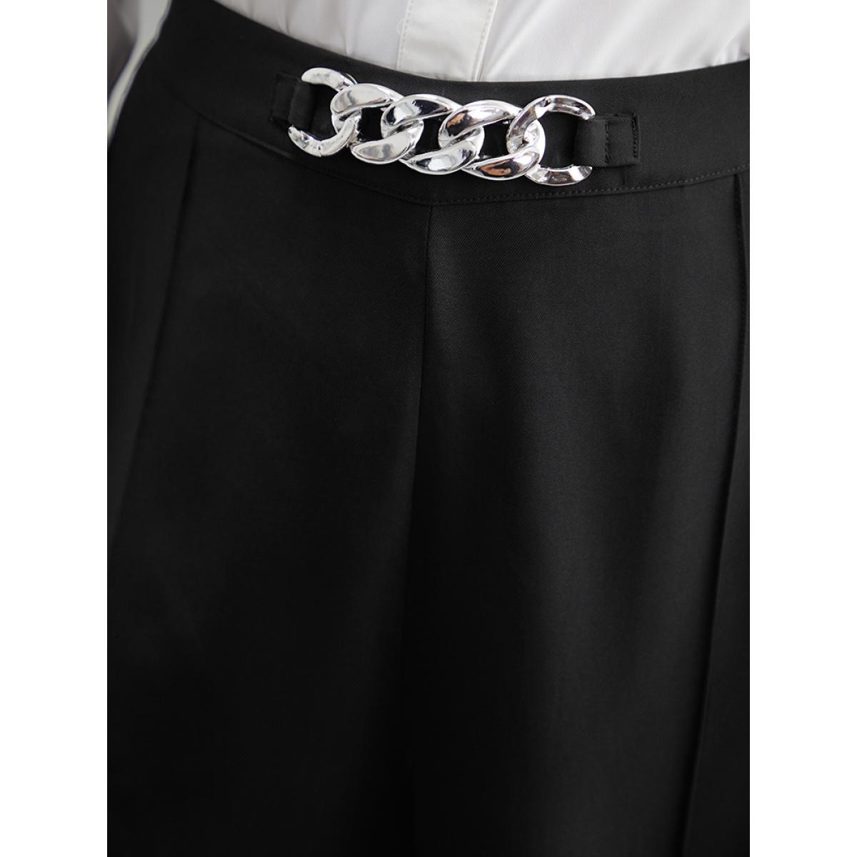 Plus Size Metal Detail Pleated Wide Leg Pants Women Black Office Wide Leg High Rise Office Pants BloomChic 18-20/2X Product Image