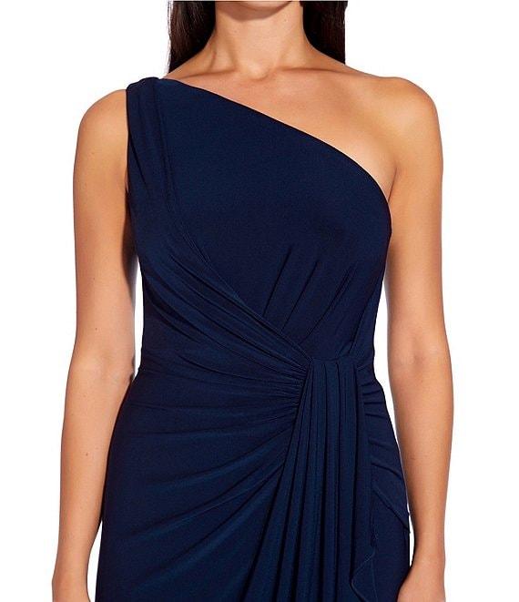 Adrianna Papell Stretch One Shoulder Sleeveless Twisted Front Draped Gown Product Image