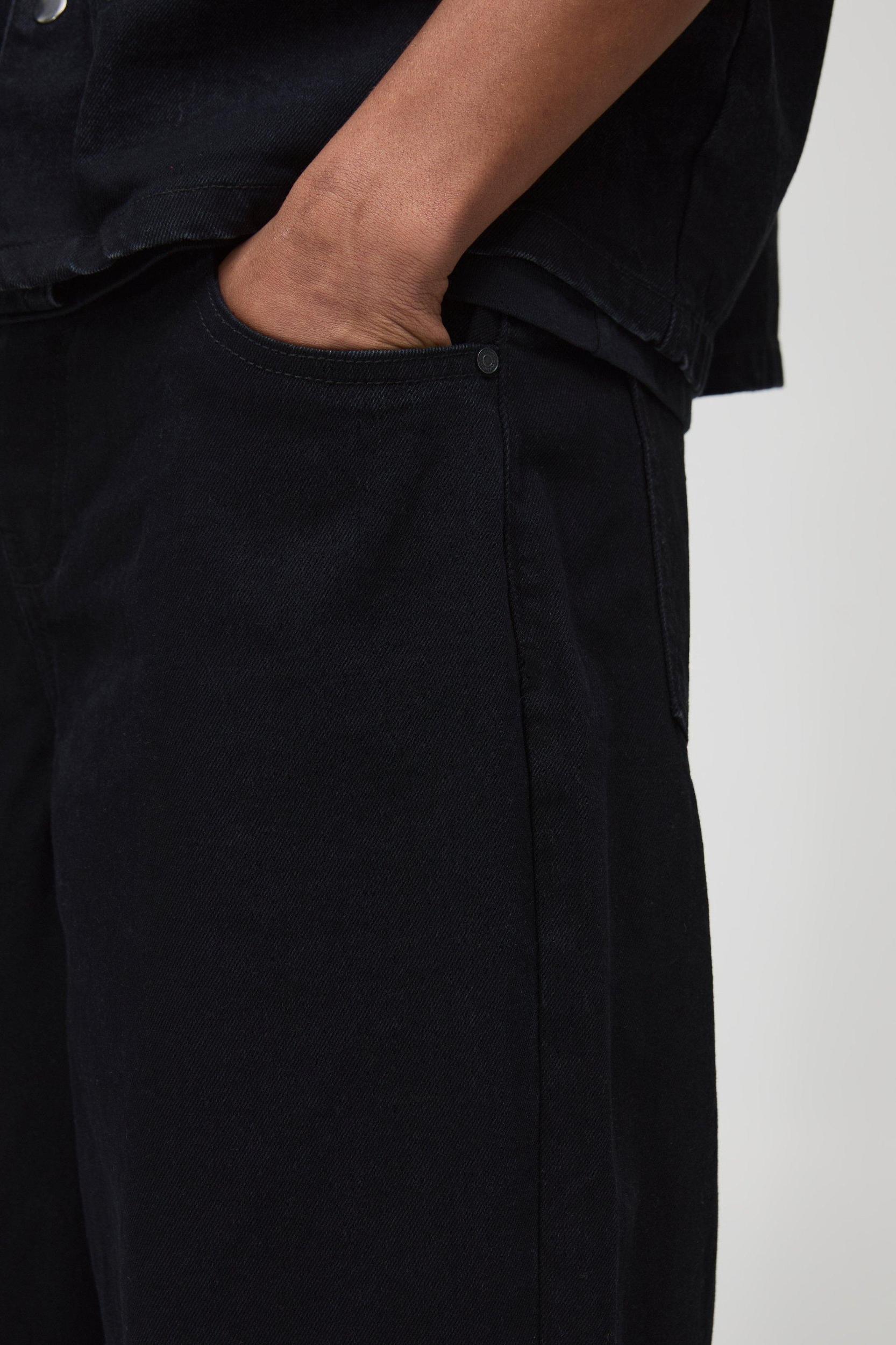 Relaxed Barrel Fit Rigid Black Washed Jeans | boohooMAN USA Product Image