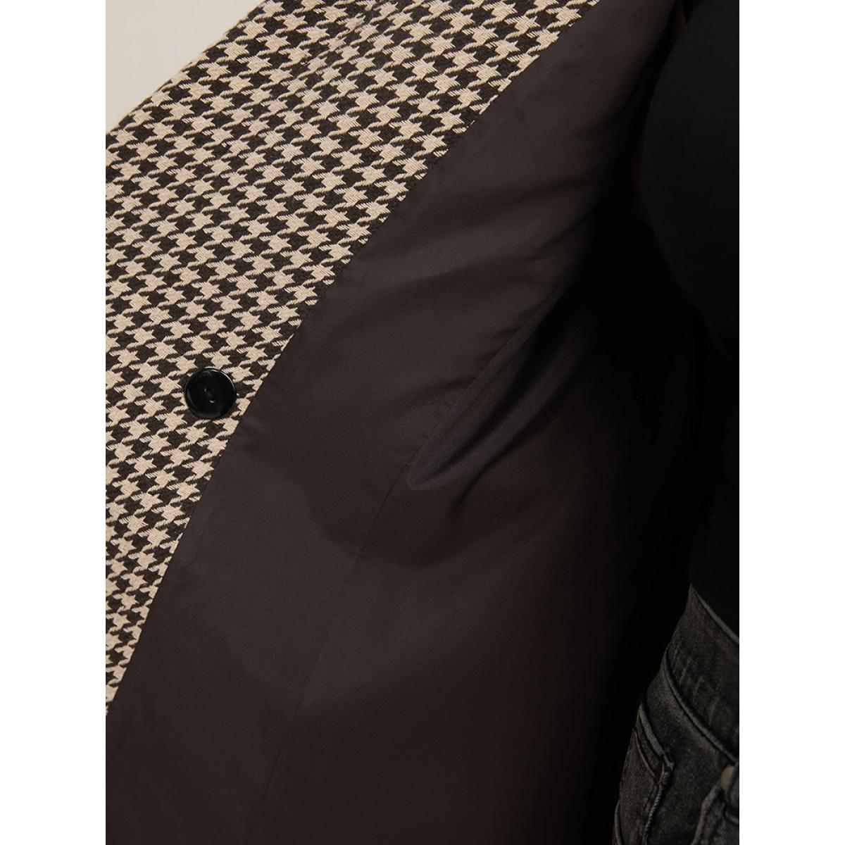 Plus Size Houndstooth Suit Collar Pocket Button Down Coat Women LightBrown Office Button Ladies Office Winter Coats BloomChic 10/M Product Image