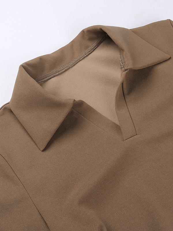 Solid Polo Neck Ruched Irregular Hem Mini Dress Product Image