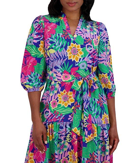 Jessica Howard V Neck 3/4 Balloon Sleeve Tie Sash Sheath Dress Product Image