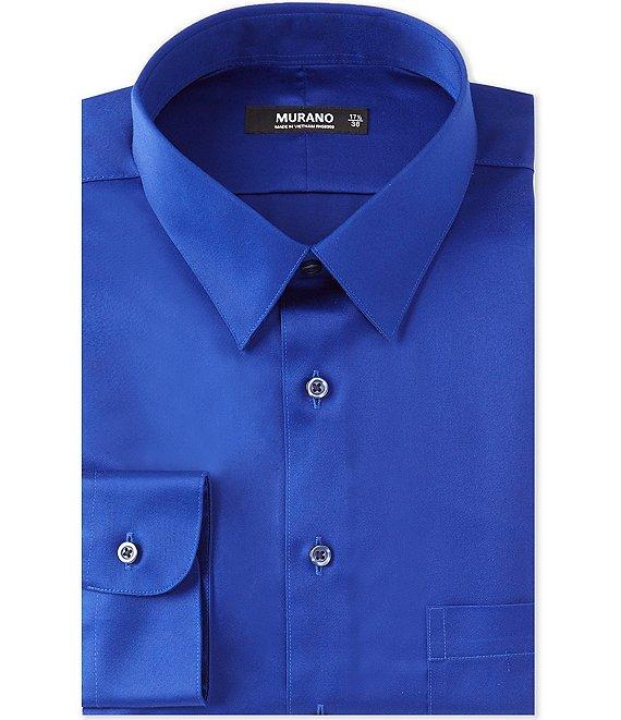 Murano Slim-Fit Point Collar Solid Sateen Dress Shirt Product Image