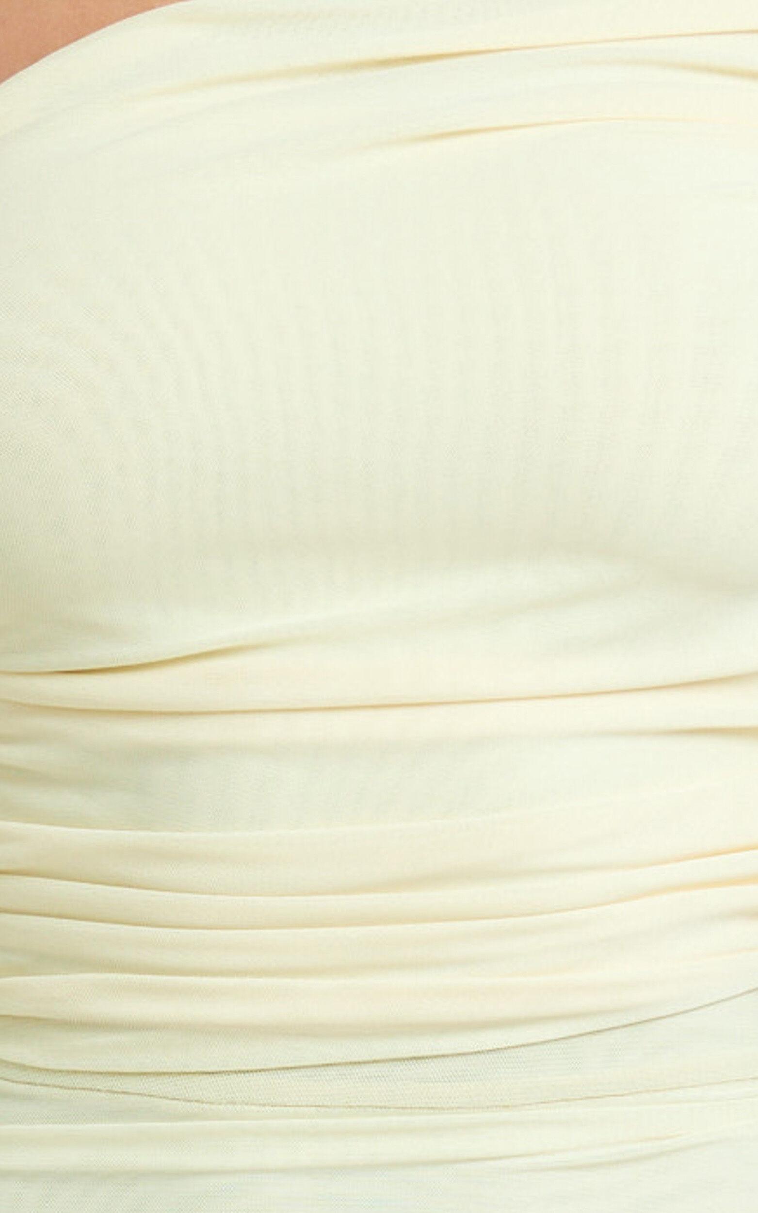 Imelda Mini Dress - Tipped Off Shoulder Long Sleeve Ruched Fitted Skirt Dress in Lemon Product Image