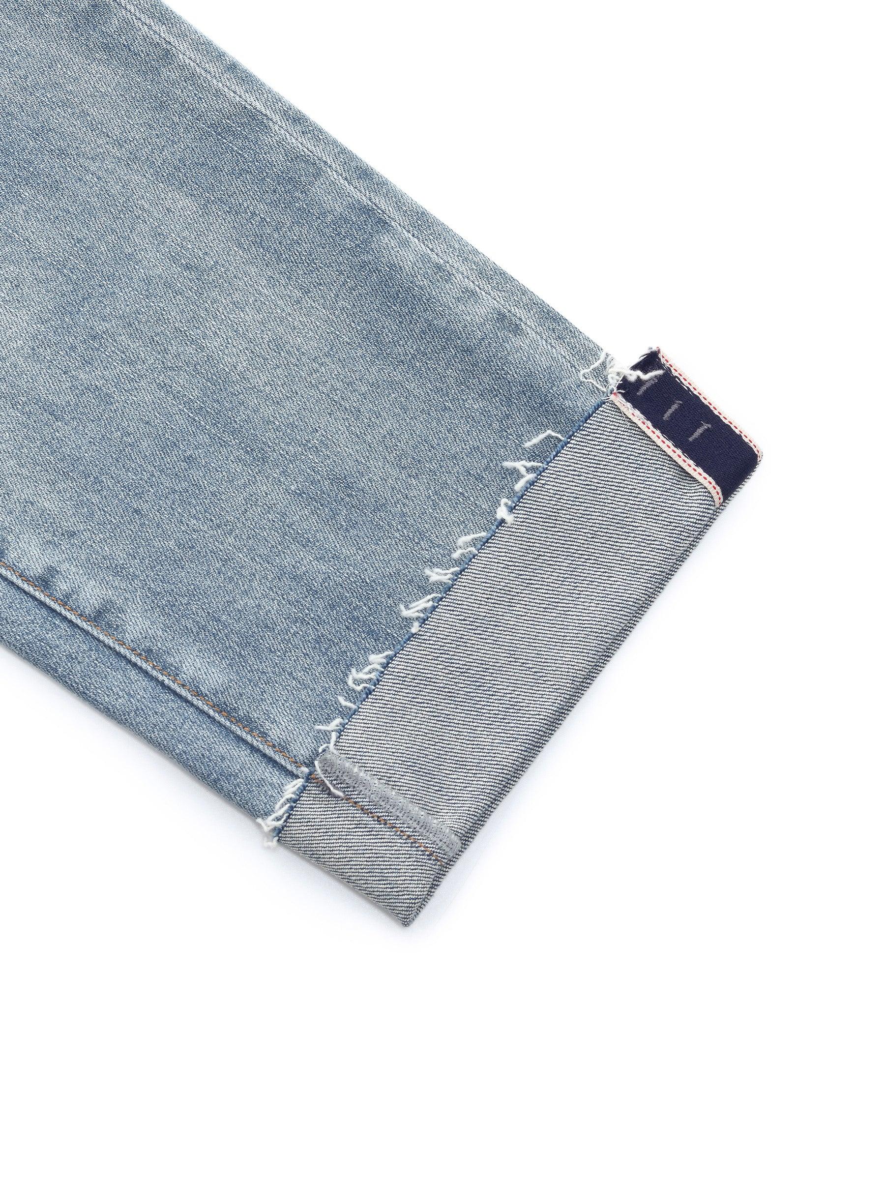 Cotton Denim Adjustable Waist Women Straight Leg Folded Jeans Product Image