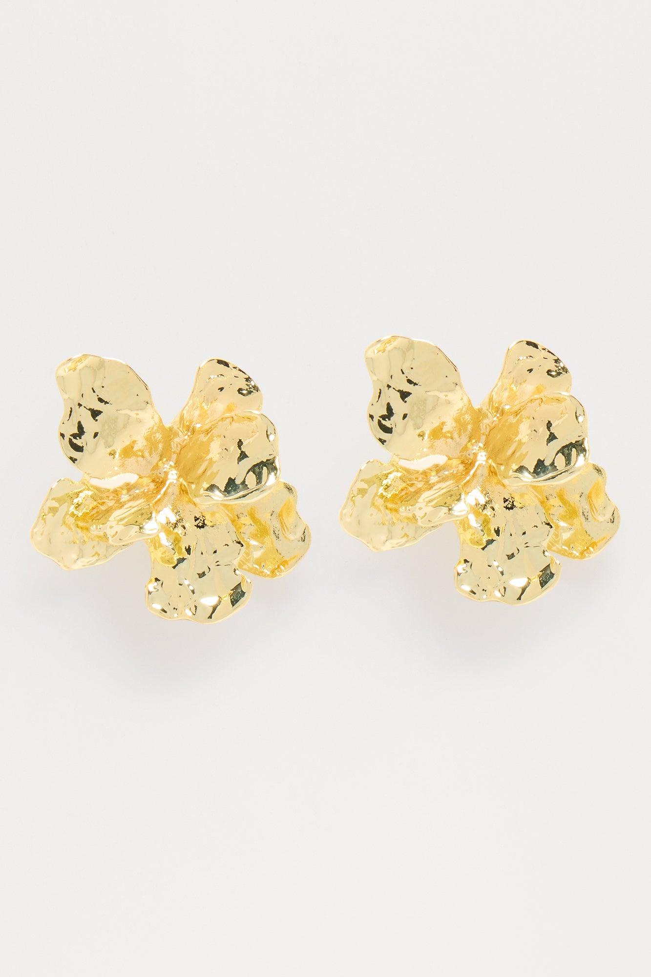 Floral Hardware Drop Statement Earrings - Gold Product Image