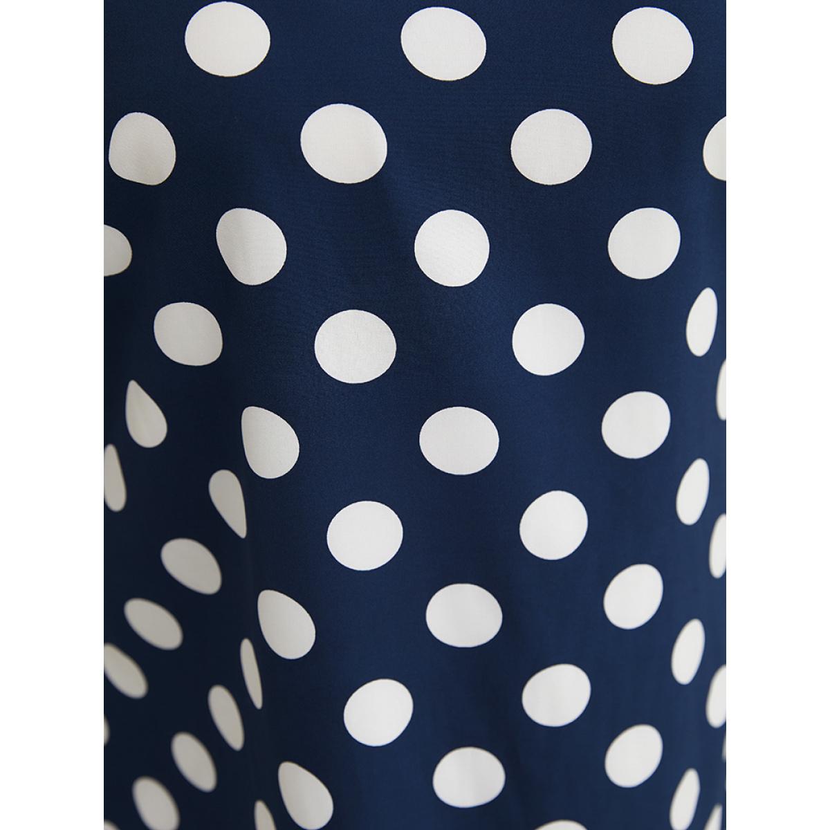 Plus Size Indigo Polka Dot Ruffle Tiered Sleeve Blouse Women Office Short sleeve Round Neck Office Blouses BloomChic 10/M Product Image