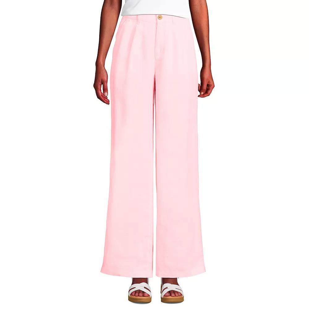 Women's Lands' End High-Rise Wide-Leg Linen Pleated Pants,  Product Image