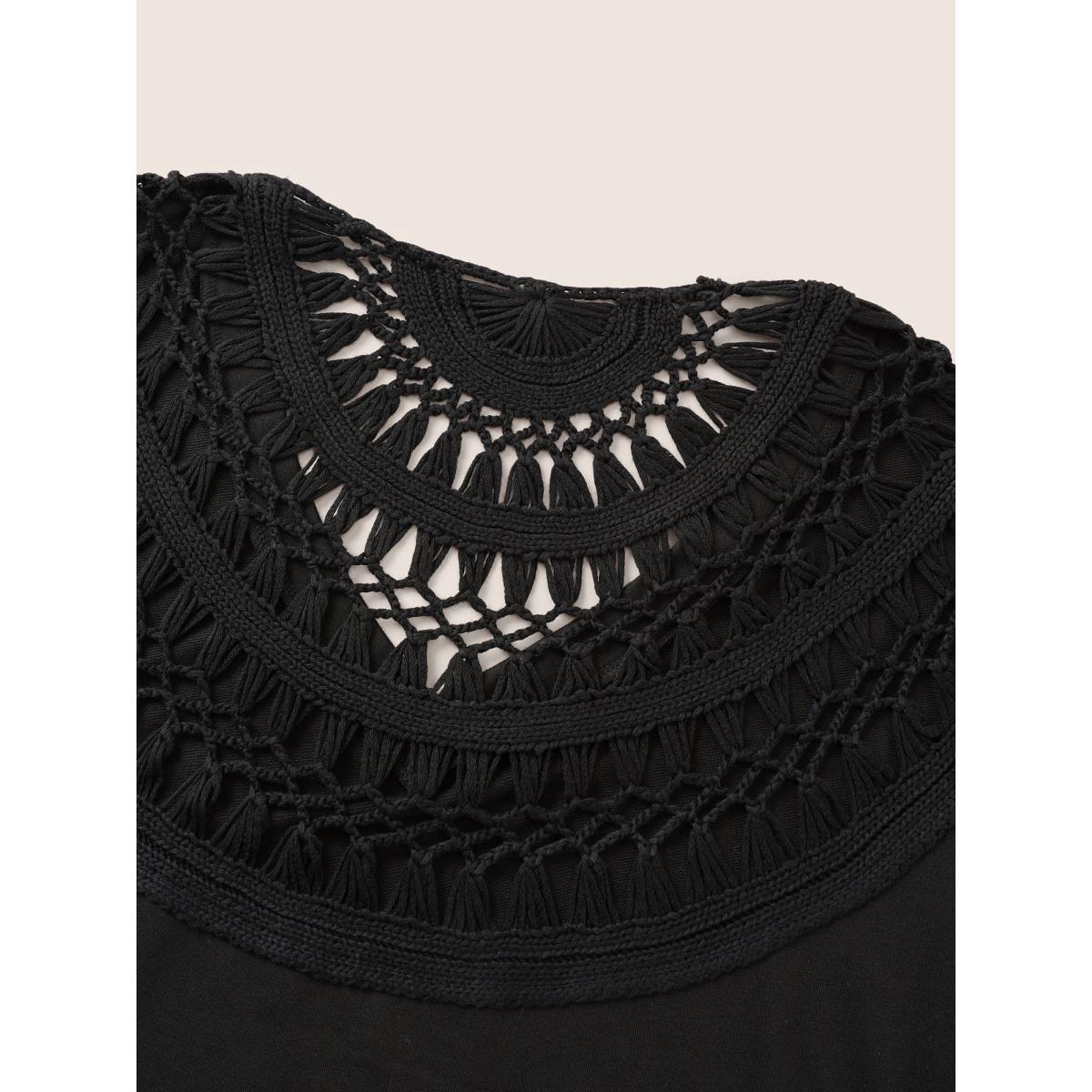 Plus Size Solid V Neck Cut Out Back Sweatshirt Women Black Elegant Non V-neck Everyday Sweatshirts BloomChic 10/M Product Image