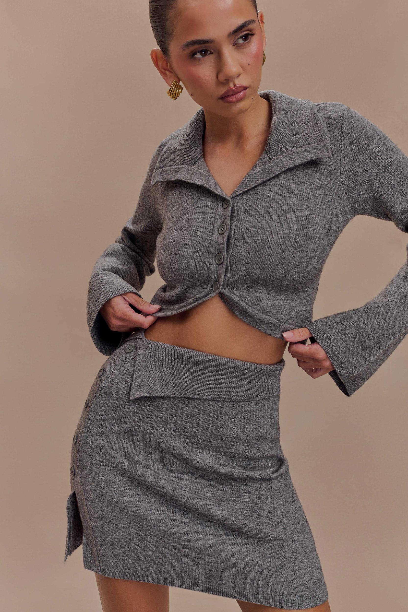 Annabelle Knit Curved Hem Cardigan - Charcoal Product Image