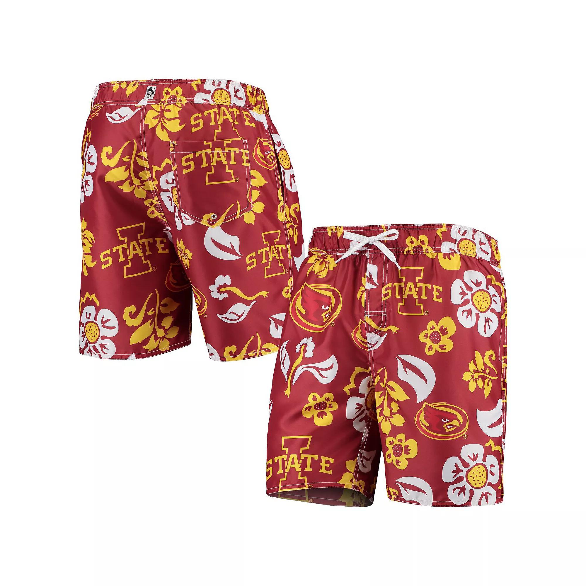 Men's Wes & Willy Cardinal Iowa State Cyclones Floral Volley Swim Trunks, Size: 2XL, Red Product Image