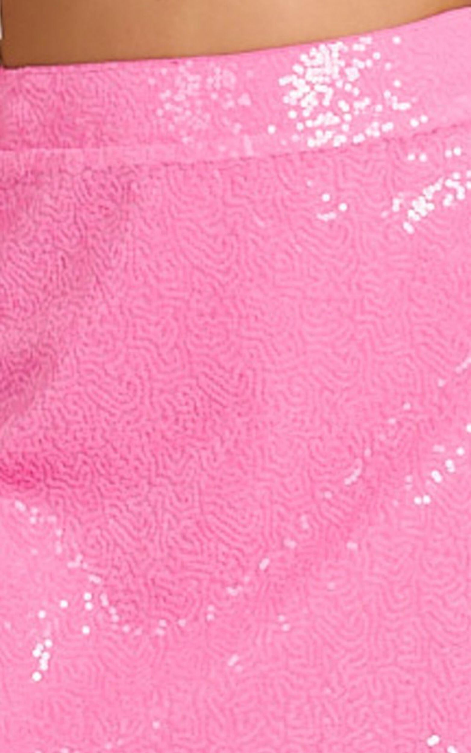 Elswyth Mini Skirt - Side Split Sequin Skirt in Pink Product Image
