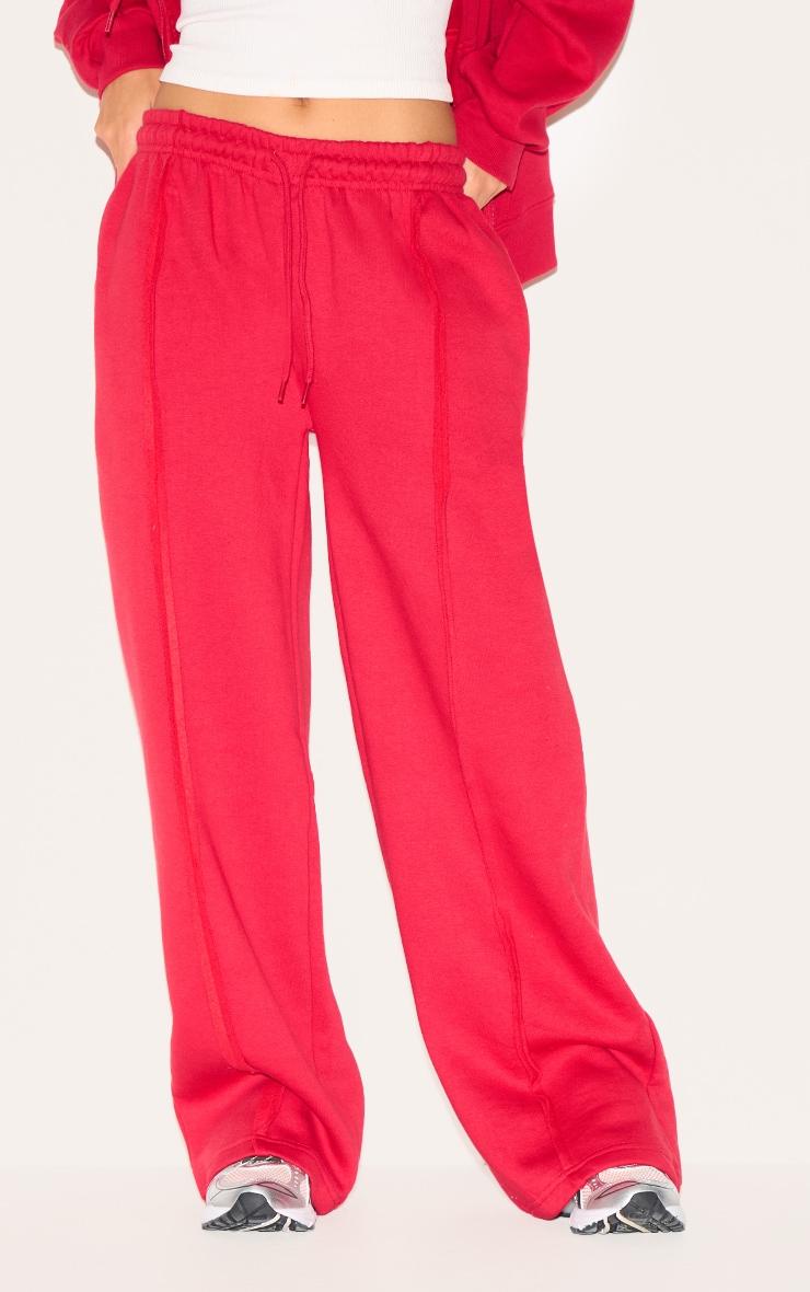Red Oversized Wide Leg Seam Detail Sweatpants Product Image
