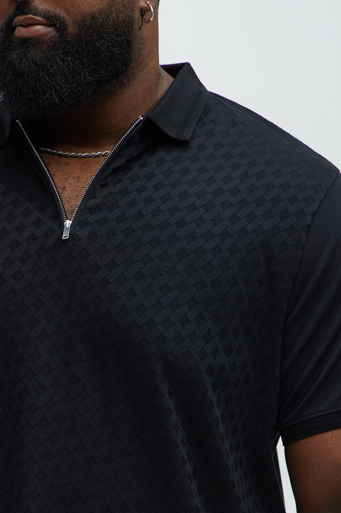 Diamond Textured Zip Polo - Black Product Image
